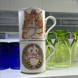 Charming Arthur Wood Hedgehog and Cat and Mouse mugs